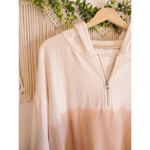 Aerie Cropped Quarter Zip Ombre Long Sleeve Raw Hem Relaxed Hoodie, Size Medium - Picture 3 of 6